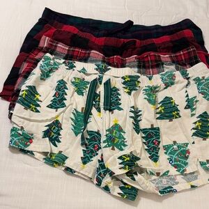 4 pair of Festive  Plaid and Christmas Flannel Sleep Shorts